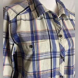Roxy Button Down Shirt, Long Sleeves, Plaid, 100% Cotton, Size Large